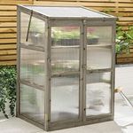 CHRISTOW Wooden Greenhouse Garden Cold Frame Lean To Grow House Polycarbonate Windows (H110cm x W76cm x D59cm) (Grey Finish)