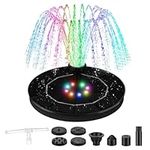 Jhua Solar Fountain for Bird Bath Pump with Led Lights 3W Solar Powered Water Fountain Pump Kit with 7 Nozzles Floating Solar Water Fountain for Outdoor Garden Ponds Pool Fish Tank Aquarium