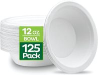 100% Compostable 12 oz Heavy-Duty Bowls [125-Pack] Eco-Friendly Disposable White Bagasse Bowl, Made of Natural Sugarcane Fibers - 12 Ounces Biodegradable Paper Bowls by Stack Man