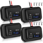 4PCS 12V/24V RV USB Outlet, Dual PD3.0 Type-C (USB C) & Quick Charge QC3.0 USB-A Port Panel Mount Automotive Car USB Socket Charger Power Adapter for RV Marine Boat Bus ATV Motorcycle Truck Golf Cart