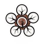 Center Circle Light Ceiling LED Chandelier Lamp for Living Room-Ceystal (Brown Body) with Remote Control,Bluetooth,3 in 1 Colour