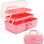 30cm Three-Layer Multipurpose Storage Box Organizer Folding Tool Box/Art & Crafts Case/Sewing Supplies Organizer/Medicine Box/Family First Aid Box with 2 Trays (Pink)