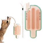 Qpets® Cat Brush, Cat Feather Toys, Cat Brush with Feather Toy for Cats Exercise and Hair Removal, 2 In 1 Cat Grooming Toy Set Cat Feather Teasing Wand & Wall Cat Self-Grooming Brush Soft