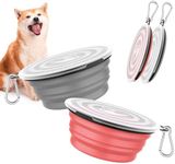 Pawaboo Collapsible Dog Bowls 2 Pack, Silicone Feeding Watering Bowls with Lids & Carabiners for Dogs Cats, Portable Water Feeder Food Bowl for Walking Traveling Home Use, 1000ml, Light Pink + Grey