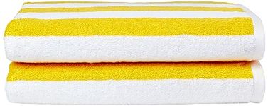 Amazon Basics Beach Towel - Cabana Stripe, Yellow, Pack of 2