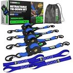 Rhino USA Retractable Ratchet Tie Down Straps (4PK) - 1,209lb Guaranteed Max Break Strength, Includes (4) Ultimate 1" x 10' Autoretract Tie Downs with Padded Handles. Use for Boat, Securing Cargo