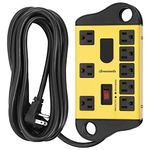 DEWENWILS 8-Outlet Metal Power Bar Surge Protector with 2 USB Ports,15 Ft Flat Plug Extension Cord, Heavy Duty Industrial Power Strip,15A Circuit Breaker, 1440Joules, Wall Mount, UL Listed