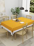 LINENWALAS 100% Cotton Canvas Dining Table Cover, Table Runner in White and Mustard Color - 6 Seater Table Cloth (60x90)