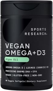 Sports Research® Vegan Omega-3 + Vitamin D3 5000iu (125mcg) - Vegan Certified · Carrageenan Free · Gluten Free - 60 Plantgel® Capsules