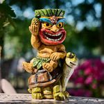 TERESA'S COLLECTIONS Tiki Garden Statues for Outdoor Decor, Tiki & Turtle Decor with Solar Light for Yard Decorations, Resin Lawn Ornament for Outside Patio Balcony, Housewarming Gifts for Mom 9.3''