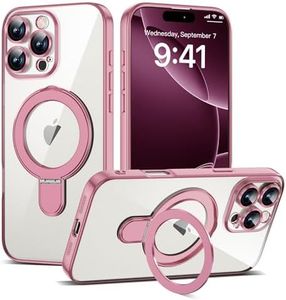 ETPESOK Compatible with iPhone 16 Pro Max Case with Invisible Magnetic Ring Stand [Compatible with Mag-Safe] [Full Camera Lens Protector] Plating Clear Phone Case for iPhone 16 Pro Max 6.9", Pink