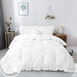 Easy Bedding- 300 TC Pinch Ruffle 2 Tone Duvet/Razai/Blanket Cover with 2 Pillow Cover- 100% Cotton (Zipper Closure) Razai Cover 3 PC Set, Soft & Lightweight-Queen Size White