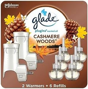 Glade PlugIns Air Freshener Starter Kit, Scented and Essential Oils for Home and Bathroom, Cashmere Woods, 4.02 Fl Oz, 2 Warmers and 6 Refills