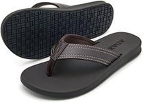 ADAX Mens Leather Flip Flops,Sport Comfortable Anti-Skid Rubber Thong Sandals Summer Indoor Outdoor Waterproof Memory Foam Beach Slippers Flipflops Chancletas De Sandalias Hombres Brown Size 8.5