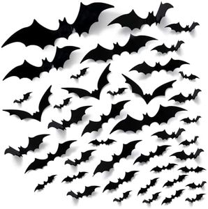 EkkoVla Bats Wall Decor, 100Pcs 3D Bat Halloween Decorations, 6 Different Sizes PVC Black Bat Sticker for DIY Home Decor, Indoor Hallowmas Party Supplies