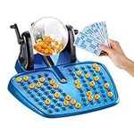 Bingo Game | Deluxe Bingo Game For Adults - Bingo Set Includes Bingo Cage, Board, Mixed Cards, 90 Calling Balls, Colorful Chips, Great For Large Groups, Parties, Blue