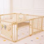 Avenlur Wooden Baby Playpen with Mirror & Whiteboard Panel – Foldable 63" x 63" Montessori Sensory Play Yard for Babies & Toddlers, Natural Wood