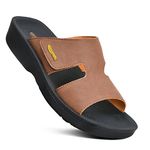 AEROTHOTIC Odal Split Toe Women’s Arch Support Slide Sandals, Aren Brown, 10