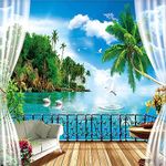 Window Landscape 3D Wall Mural, Blue Sky White Clouds Bird Wall Murals for Bedroom Office Living Room Home Wall Artwork Decor for Bedroom Living Room Study78"（W） x 39"（H）