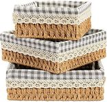 Farmlyn Creek Set of 3 Wicker Storage Baskets for Organizing Shelves with Removable Liners for Towels, Toiletries (3 Sizes)