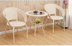 PRATHAM INDIA Rattan & Wicker Garden Patio Seating Chair And Table Set Outdoor Indoor Lawn Balcony Garden Tea Coffee Table Set Furniture With 2 Chairs And 1Table Set Cream Color