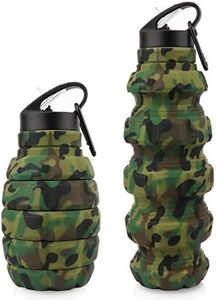 know Collapsible Travel Water Bottle18oz, Reuseable BPA Free Silicone Foldable Water Bottles for Gym Camping Hiking, Portable Leak Proof Sports Water Bottle with Carabiner (Army Green Camouflage)