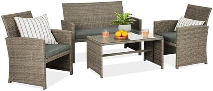 Best Choice Products 4-Piece Outdoor Wicker Patio Conversation Furniture Set for Backyard w/Coffee Table, Seat Cushions - Taupe/Slate Green