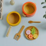 Nesta Toys Wooden Kitchen Play Set | Cooking Toy for Kids (9 Pcs) | Frying Pan, Pot, Spoons, Plate & Cut Vegetables | Beech Wood | Montessori Pretend Play | Non-Toxic | Gift Ages 3-6