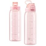 Teentumn Water Bottle BPA Free Tritan with Time Markers, 30oz Large Durable Gym Plastic Bottle for Fitness, Outdoor Enthusiasts, Leakproof Clear Pink （Pack of 1）