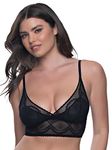 Felina Finesse Cami Bralette - Stretchy Lace Bralettes for Women - Sexy and Comfortable - from Small to Plus Size, Black, 1X