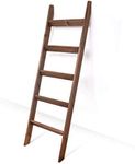 Hallops 5 ft Premium Wood Rustic Ladder Shelf, Brown, Wall Mount