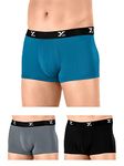 XYXX Men's Underwear Ace IntelliSoft Antimicrobial Micro Modal Trunk Pack of 3 (Black;DEEP SEA Blue ;Grey; L)