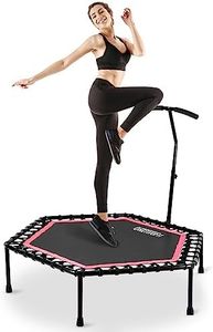 ONETWOFIT 48" Silent Mini Trampoline with Adjustable Handle Bar Fitness Trampoline Bungee Rebounder Jumping Cardio Trainer Workout for Adults or Kids Pink