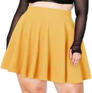 Moon Wood Women's Plus Size Mini Skater Skirt- Basic Versatile High Waisted Flared Casual Stretchy Skirts, Yellow, 3X-Large Plus