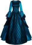 Women Victorian Ball Gown Dress Lace Long Sleeve Prom Queen Marie Antoinette Costume Rococo Halloween Masquerade Dresses 3XL Lake Blue, Lake Blue, 3X-Large