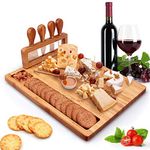 Bamboo Cheese Board Knife Set Charcuterie Platter and Serving Meat Board, Wooden Serving Platter, Unique Gifts for Christmas Wedding Birthday Anniversary