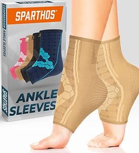 Sparthos Ankle Compression Socks (Pair) – Plantar Fasciitis Sleeves with Arch Support – Foot Ankle Brace for Men and Women – Injury Recovery - Pain Relief from Sprains, Strains, Arthritis (Beige-XL)