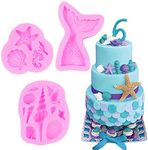 Jubilant Silicone Memaid Theme Fondant Mold with Different Shapes Mermaid Tail Seashell Starfish Conch for Under The Sea Cake Decoration, Gum Paste, Cupcake Decor Sugar Craft (3 Pcs) (Pink)