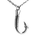 Fishing Hook Urn Necklace for Ashes Cremation Jewelry for Ashes Stainless Steel Ashes Necklace Memorial Urn Pendant for Men