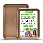 NutriChef NC2TRBK1 Nonstick Cookie Sheet Pan|2pc Large and Med MetalBakingTray Professional Quality Kitchen Cooking Non-Stick Bake Trays w/Rimmed Borders, Guaranteed NOT to Warp-FDA Approved