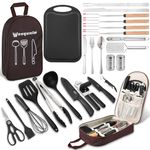 Wesqunie 25Pcs Camping Cookware Utensil - RV Kitchen Accessories Cooking Set, Portable Travel Utensil Set for Backpack Gear, Camping Kitchen Mess Kit with Camp Organizer Case for BBQ Hiking Travel