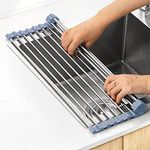 Over Sink Dish Drying Rack, Roll Up Dish Drying Rack Kitchen Sink Rack Dish Rack Stainless Steel Sink Drying Rack, Foldable Dish Drainer (17.5''x11.8'')