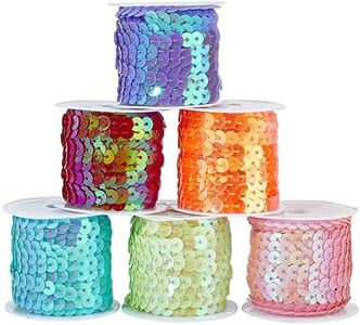 PH PandaHall 30 Yard Colourful Sequin Trim, 6 Colours 6 mm Flat Sequins Stripes Trimming Sequin Spool String Shiny Trim Sewing Sequin String for Mermaid Dress Embellishment Headband