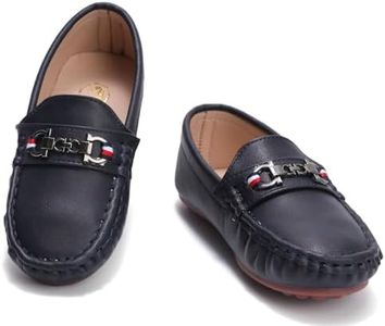 DADAWEN Toddler Little Kid Boys Girls Soft Leather Loafer Casual Moccasin Flats Dress Shoes Penny Slip On Boat Shoes School Wedding Church Loafers Blue US Size 12 M Little Kid