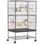 PawHut 52" Large Steel Bird Cage for Parrot Budgie Cockatiels African Grey Parakeets Pigeons with Rolling Stand, Storage Shelf, Wood Perch, Food Container, Dark Grey