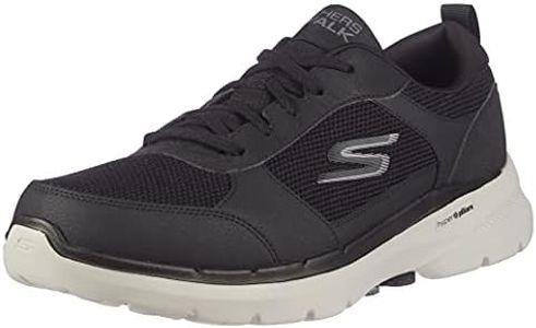 Skechers GO Walk 6 - Compete Lace Up Shoes for Men - Air-Cooled GOGA Mat Insole Lightweight Ultra GO Cushioned Midsole Leather and Mesh Upper Walking Shoes Black/Grey