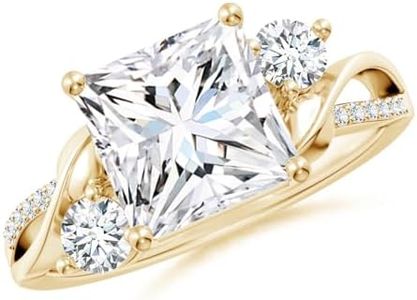 Angara Lab Grown Diamond Engagement Ring for Women | 3 ct Princess-Cut Lab Diamond Side Stone Ring in Yellow Gold | April Birthday, Gemstone Jewelry Gift | FGVS | 7.9mm | Ring Size- 6.5