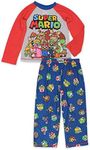 Super Mario Brothers Boys 2 Piece Long Sleeve Shirt and Pants Pajamas Set (X-Small / 4-5, Long Sleeve Red)