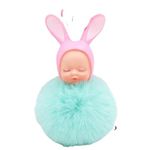 DSR Cute Sleeping Baby Doll Keychains Fluffy Fur Pompom Keychain Car Bag Pendants Keyring key holder (Multi Color_Baby Doll Rabit_Pack of 2) | Zinc