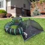 Pawtenda 4-in-1 Outdoor Cat Enclosures Set, Green Cat Tent with 2 Tents and 2 Tunnels, Portable Cat Tents for Outside with Storage Bag, Catio Cat Playpen Suit for Cat, Rabbit, and Puppy